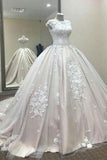 Ball Gown A Line Lace Tulle Appliques Cap Sleeves Scoop Prom Dresses, Quinceanera Dress PH812