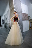 Elegant A Line Straps Sleeveless Party Dress with Appliques, Long Cheap Prom Dresses P1570