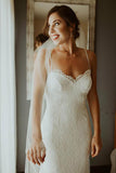 Bohemian Spaghetti Straps Sweetheart Mermaid Lace Backless Wedding Dress W1006