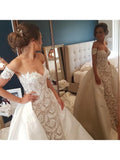 Charming Mermaid Ivory Off the Shoulder Lace Wedding Dresses Bridal Dresses W1266