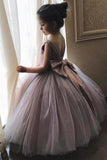 Cheap Cute Ball Gown Mauve Tulle Flower Girl Dresses with Bow on the Back, Baby Dresses FG1002