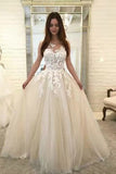Chic Ivory Lace Appliques Straps Wedding Dresses with Tulle, Cheap Prom Dresses P1025