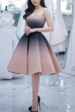 Chic Strapless Ombre Satin Homecoming Dress A Line Unique Short Prom Dress H1219
