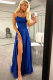 A Line Spaghetti Straps Side Slit Prom Dresses with Pockets OP511
