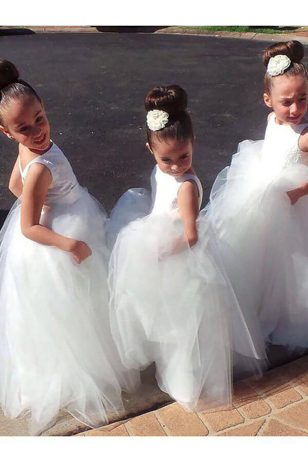 Cute Ball Gown Tulle Scoop V Back Flower Girl Dresses, Wedding Party Dresses FG1000