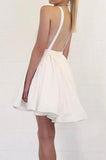 Cute Deep V-Neck Satin Straps Ivory Backless Homecoming Dress Short Prom Dress H1264