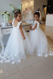 Cute Off White Tulle Backless Flower Girl Dress with Pearl Lace Baby Dress PW878