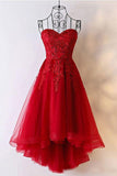 Cute Red Tulle Sweetheart Strapless Homecoming Dresses with Lace,Short Prom Dresses PW834