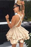 Elegant Satin Sleeveless Criss Cross Above Knee Homecoming Dresses Short Prom Dresses H1332
