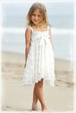 Spaghetti Straps Sleeveless Ivory With Bowkont Lace Beach Flower Girl Dresses FG1008