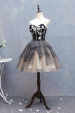 Cute Sweetheart Spaghetti Straps Tulle Short Prom Dresses, Black Homecoming Dresses H1029
