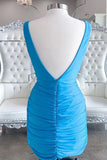 Simple blue V-Neck Short Homecoming Dress