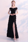 Black Off The Shoulder Long Prom Dresses DTH0019X