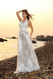 Princess A-Line Halter Belt Sleeveless Long Lace Sweetheart Beach Wedding Dresses PH561