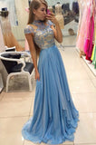 Hot Selling Beading Bodice A-Line Short Sleeves Empire Waist Long Prom Dresses uk PM157