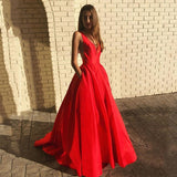 Elegant A Line Red Long Prom Dresses