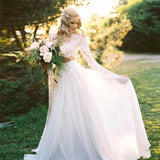 Elegant A Line Long Sleeves Lace Appliques Chiffon Two Pieces Wedding Dresses W1267