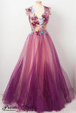 Elegant A Line Sleeveless Flower Appliqued Tulle Prom Dress P1310