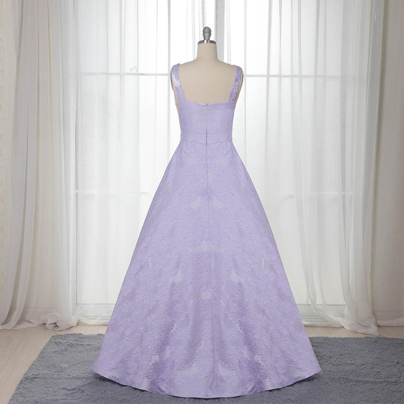 Elegant A Line Bateau Sleeveless Lilac Floral Satin Prom Dresses Long Party Dresses PW758