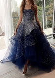 Elegant Ball Gown Navy Blue Strapless Prom Dress Long Formal Dress P1111