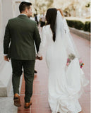 Elegant Long Sleeve Satin Scoop Ivory Wedding Dresses Long Wedding Gowns W1048