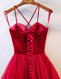 Elegant Spaghetti Straps Tulle Lace up Red Sweetheart Prom Dresses Tulle Formal Dresses P1087
