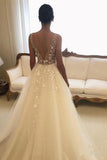 Elegant V-Neck Ivory Lace Appliques Wedding Dresses with Tulle Beach Wedding Gowns W1021