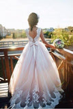 A Line Nude Tulle Ivory Lace Appliqued Ball Gown Lace up Beach Wedding Dresses uk PH918