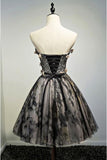 A Line Black Sweetheart Strapless with Flowers Tulle Homecoming Dresses PH886