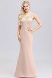 Elegant V-Neck Floral Lace Pink Evening Dress Satin Prom Dresses P1186