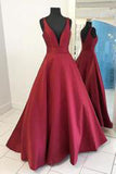 Sexy Burgundy V-Neck Red Long Prom Dress