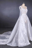 Long Sleeve Sweetheart White Bridal Dresses with Applique, Wedding Dresses W1145