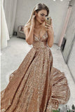 Puffy Sleeveless Sequined Court Train Prom Dress, Sparkly Sequin Evening Dresses P1168