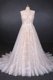 Puffy Lace Off White Wedding Dresses, Elegant A Line Backless Bridal Dresses W1137