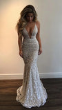Gorgeous Mermaid Deep V-Neck Spaghetti Straps Sleeveless Long Prom Dress