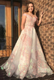 Luxury Off the Shoulder Sweetheart Pink Lace Appliques Prom Dress with Pockets P1458