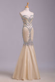 Mermaid Rhinestone Sweetheart Tulle Sleeveless Floor Length Prom Dresses,Evening Dress PW179
