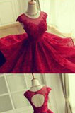 Red Lace Sleeveless Appliques Open Back Short Homecoming Dresses