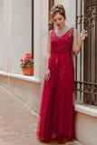 Elegant V-Neck Burgundy Beads Appliques Lace Evening Dresses Long Prom Dresses P1197