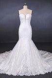 Charming Strapless Sweetheart Mermaid Lace Appliques White Wedding Dresses W1126