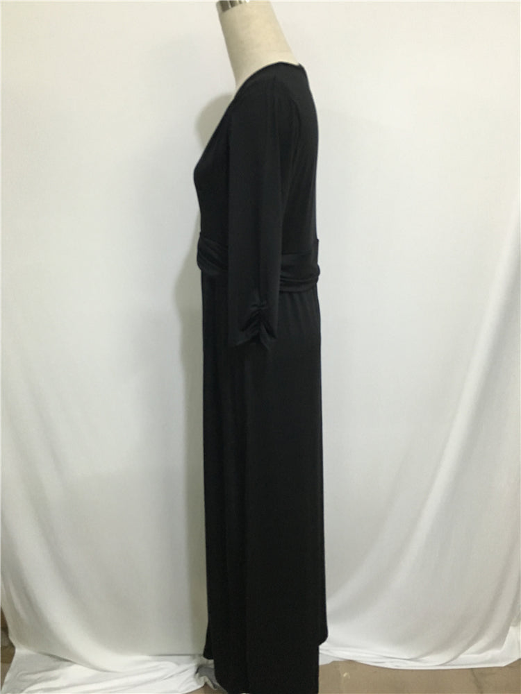 A Line Brown V-Neck 3/4 Sleeve Floor Length Prom Dresses Evening Dresses FP2152
