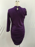 One Shoulder Purple Sheath Prom Dresses Tea Length Formal Dresses FP2192