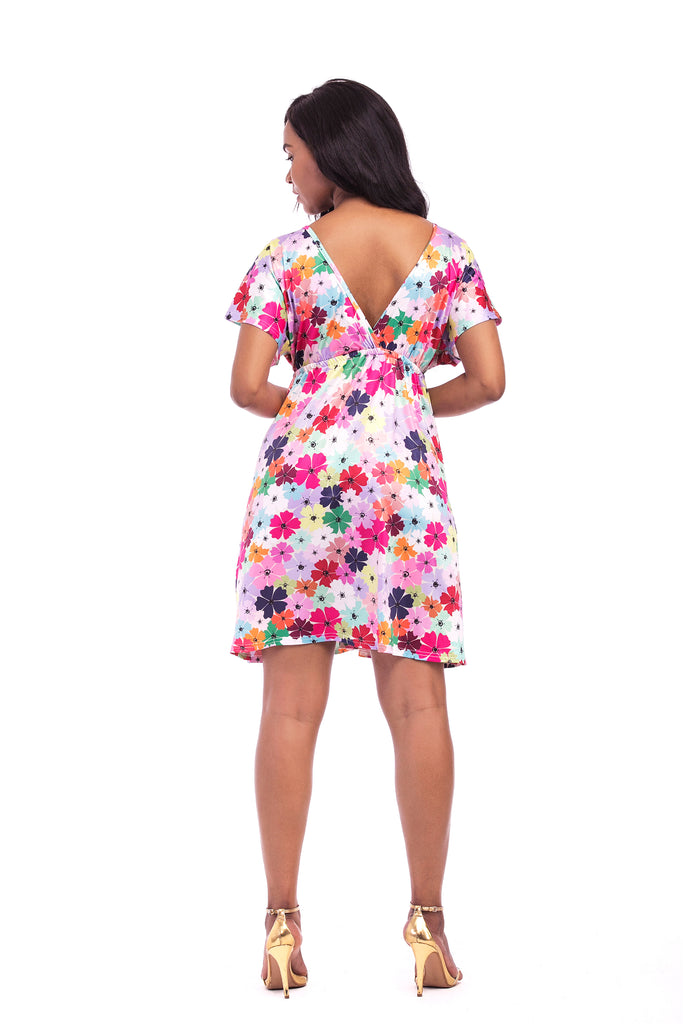 V-Neck Short Sleeve Floral Dresses FP6021