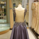 A Line Sleeveless Beading Satin Court Train Prom Dress Party Dress WH66723
