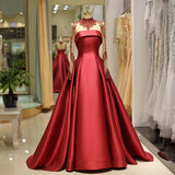 A Line High Neck Beading Long Sleeves Satin Court Train Prom Dress Party Dress WH63695