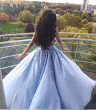 Princess Ball Gown Blue Appliques Strapless Quinceanera Dress Sweet 16 Dress P1339