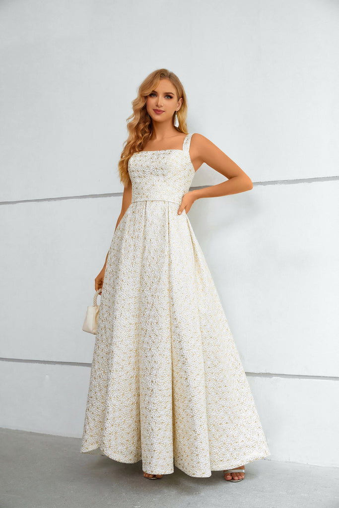 Simple Straps Floor Length Prom Dresses A-Line with Side Split Evening Dresses