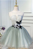 Luxury Waist Flowers See Through backside Lolita Dress, Short Tulle Homecoming Dresses H1335