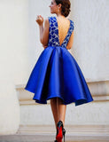 A Line V-Neck Satin Lace Royal Blue Homecoming Dress
