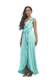 Sleeveless Ruffle Belted Long Dresses Party Dresses FP6018